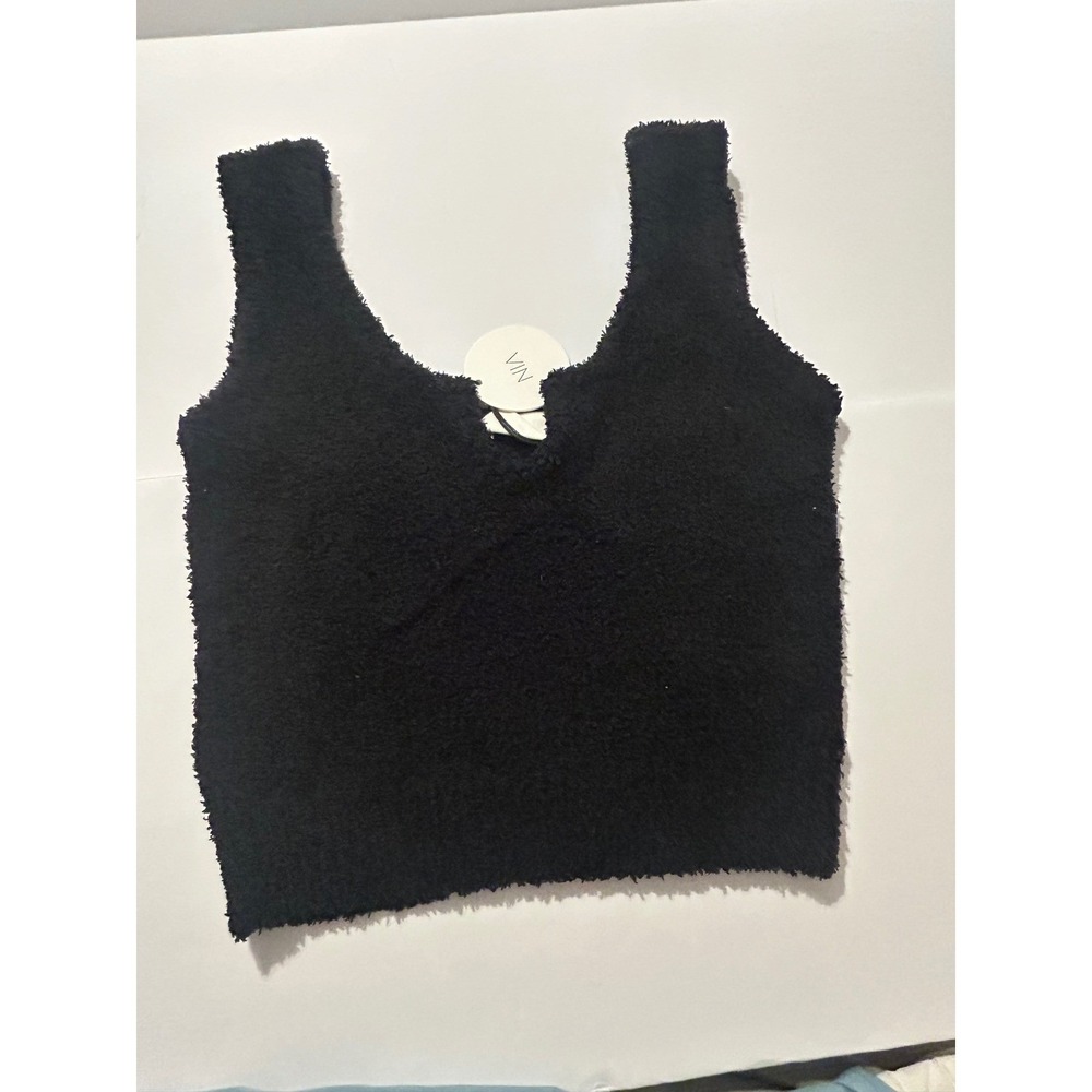 Nia the Brand Black Fuzzy Knit V-Neck Cropped Tank Top XS NEW Preppy Goth